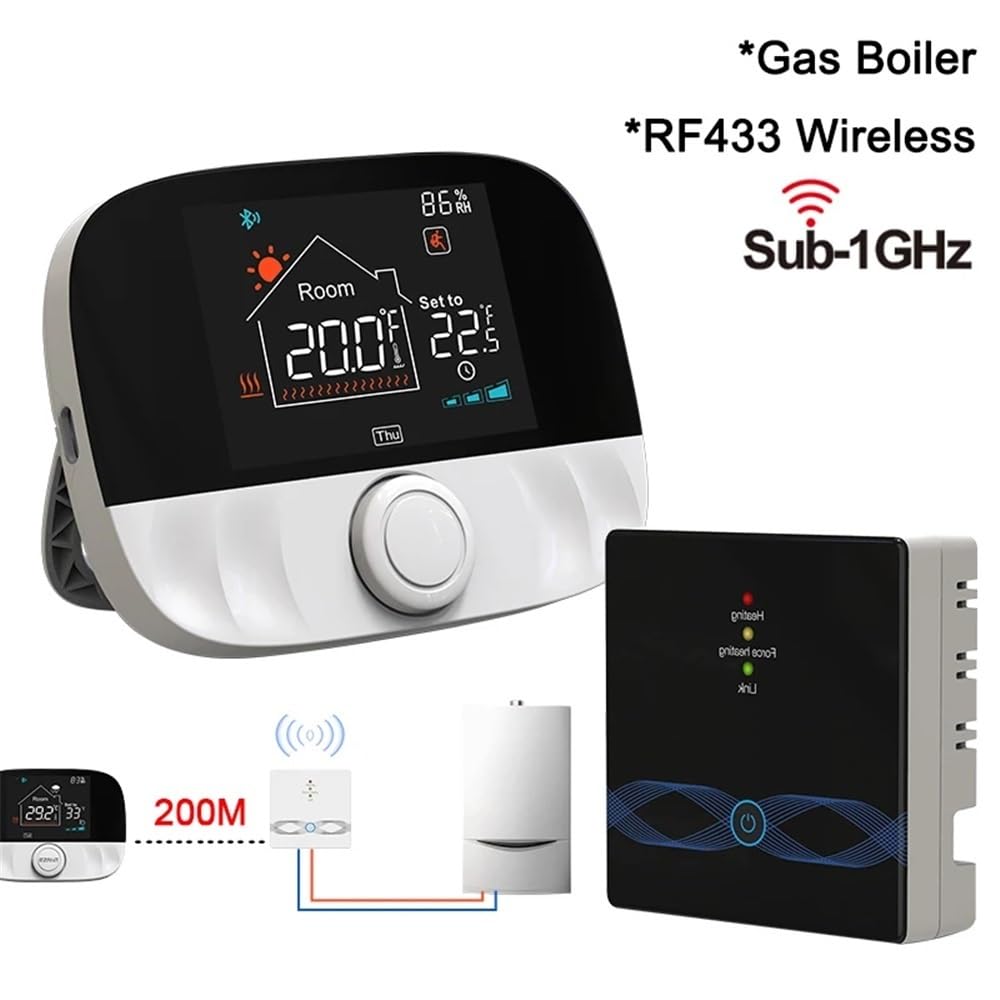 Bezprzewodowy termostat bojlera gazowego RF433 Pokojowy regulator temperatury Programowalny termoregulator ogrzewania podłogowego Zasilanie bateryjne przez USB(White Set)