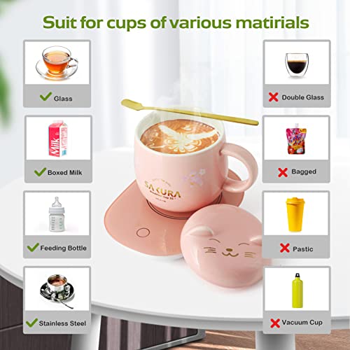 Coffee Warmer With Mug - Cute Coffee Cups Cat Mug Cup Warmer Mug Warmer For Desk Coffee Cup For Women Smart Coffee Mug Warmer Coffee Mug Warmer Is The Gift With Gift Box Pink #TOP3
