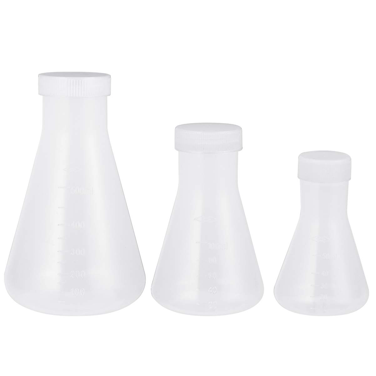 3Pcs Plastic Erlenmeyer Flask with Stopper Polypropylene flasks erlenmeyer Beaker Graduated Flask conical Beaker 250 erlenmeyer Flask Laboratory Flask Small Plastic Bottle White