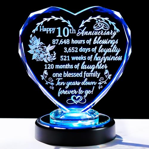 Ornalrist 10th Wedding Anniversary Heart Gifts for Women, Wife, Couple,