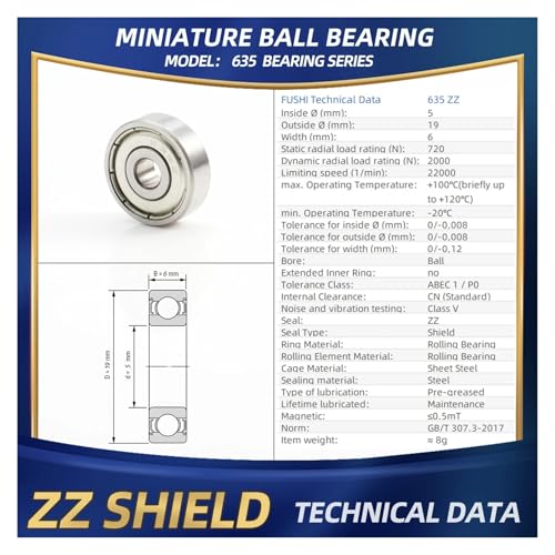 Rodamientos de bola 635 2RS de 5x19x6 mm, baleros sellados con brida para alta velocidad 4