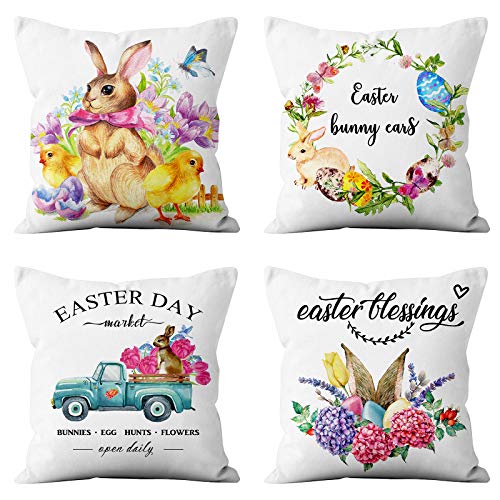 WAPAG Oster-Kissenbezüge 45,7 x 45,7 cm, 4er-Set - weicher Samt, quadratischer Kissenbezug, Osterdekoration für Sofa, Bett, Auto (Easter PCover 2) Cover