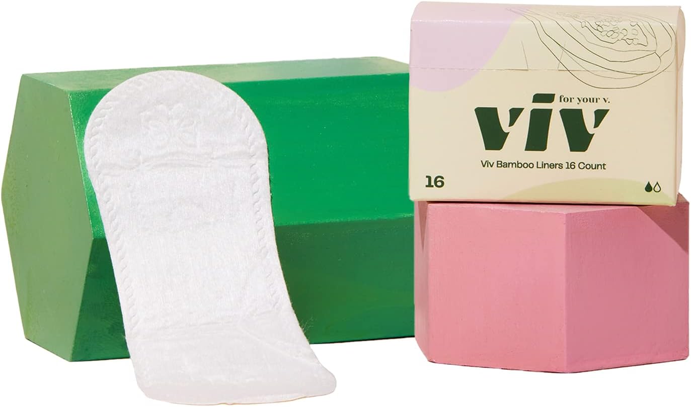 VIV FOR YOUR V. V Bamboo Liners | Biodegradable Menstrual Pads Period & Leak Protection | Soft, Light, & Super Absorbent | Plastic, Dye, Fragrance, & Chemical Free | 16 Pack