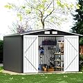 YONUNYE 8' x 10' Outdoor Storage Shed, Metal Shed with Lockable Doors, Steel Utility Garden Tool Shed for Backyard Patio Lawn, Grey