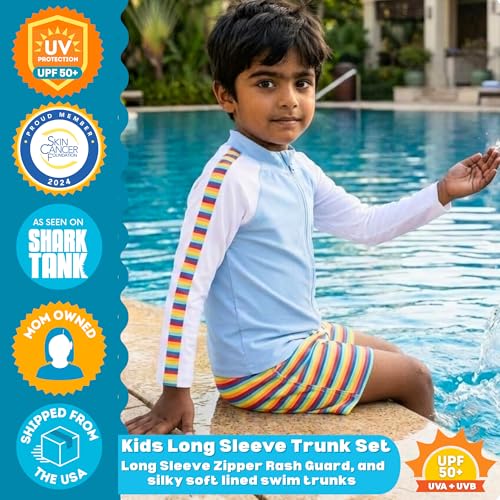 Image of SwimZip Boys' Long Sleeve Rash Guard & Swim Shorts Set - UPF 50+ Sun Protection