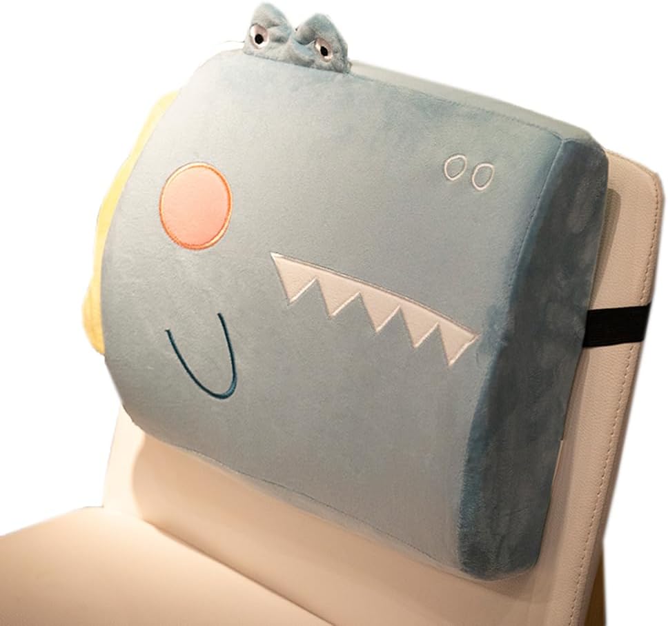 Tingting's Dream Memory Foam Cartoon Lumbar Pillow Office Chair Waist Cushion Cute Rest Chair Pillow Lumbar Back Cushion for Chairs Car (Crocodile Pattern, 35×32CM/13.8"×12.6")