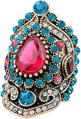 ABJFJE Retro Crystal Cocktail Statement Ring Antique Colorful Rhinestone Stacking Wedding Band Rings Fashion Jewelry Accessories for Women Girl Gift (Colorful Crystal, 9)