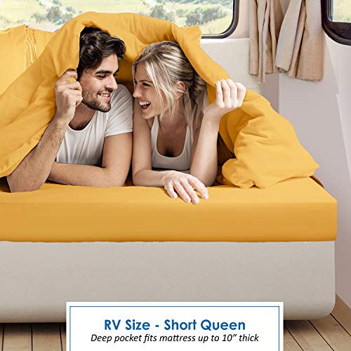 Nestl Yellow Short Queen Sheets for RV, Hotel Luxury RV Queen Sheets Set, 6 Piece Fitted Bed Sheet Set and Pillowcases, Super Soft, Wrinkle-Free, and Breathable Camper Bedding