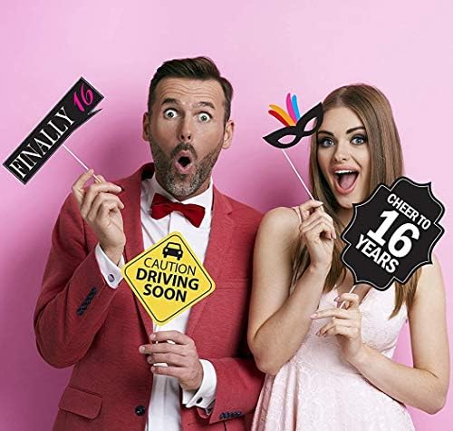 16th Birthday Photo Booth Party Props - 40 Pieces - Funny Sweet Sixteen Birthday Party Supplies, Decorations and Favors