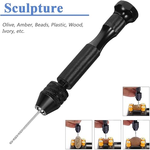 Miniatura 5 de Mesee Brocas manuales de tornillo de banco, tornillo de precisión con 10 mini brocas de micro torsión, herramientas rotativas para carpintería,