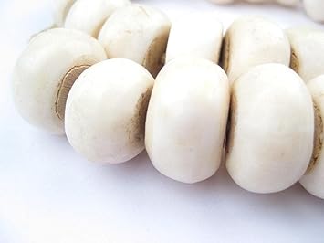 The Bead Chest White Bone Beads - Full Strand of Fair Trade African Beads Large, White