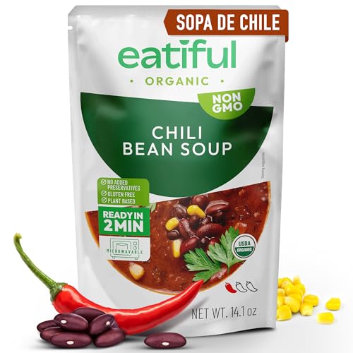 EATIFUL Sopa De Chile, Sopa Vegana De Frijoles Lista Para Comer, Elaborada Con Verduras Orgánicas, A Base De Plantas, Sin Conservantes Añadidos, Sin Gluten, 400g (Paquete De 1)