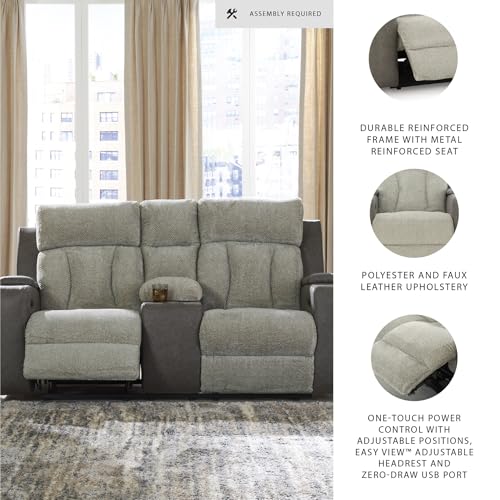 Image of Signature Design by Ashley Power Reclining Loveseat with Console, Sisal
