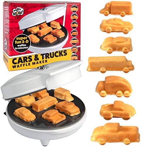 Car Mini Waffle Maker- Make 7 Different Race Cars Trucks & Automobile Vehicle Shaped Pancakes for Kids Adults- Electric Waffler Iron w Recipe Guide, NonStick Pan Cake Baker Machine- Fun Gift for Him