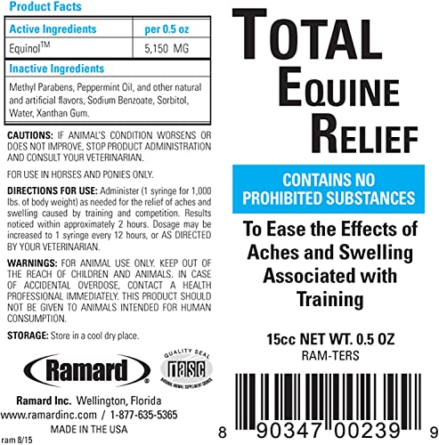 Ramard Total Equine Relief - Total Equine Supplement To Care For Joint & Tendon Health, Horse Feed To Address Swelling & Discomfort, Supplement For Horses' Performance & Training, 1 Syringe (1/2 Oz). #TOP6