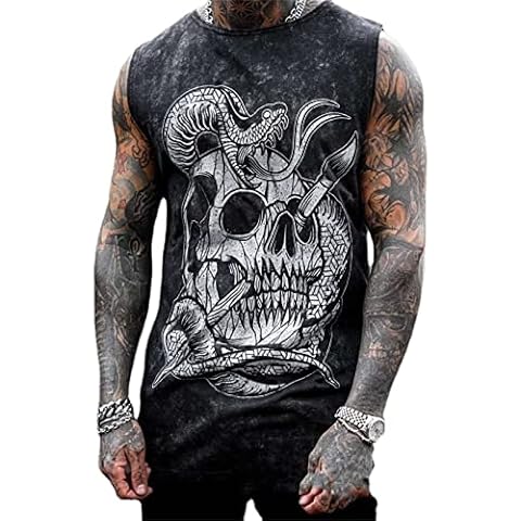 Men's Distressed Skull Print Tank Top Cover