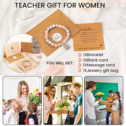 VICKHU Teacher appreciation gifts,Natural Stone teacher Bracelet gifts for women,thank you gifts for teacher meaningful gifts for women with gift message card4