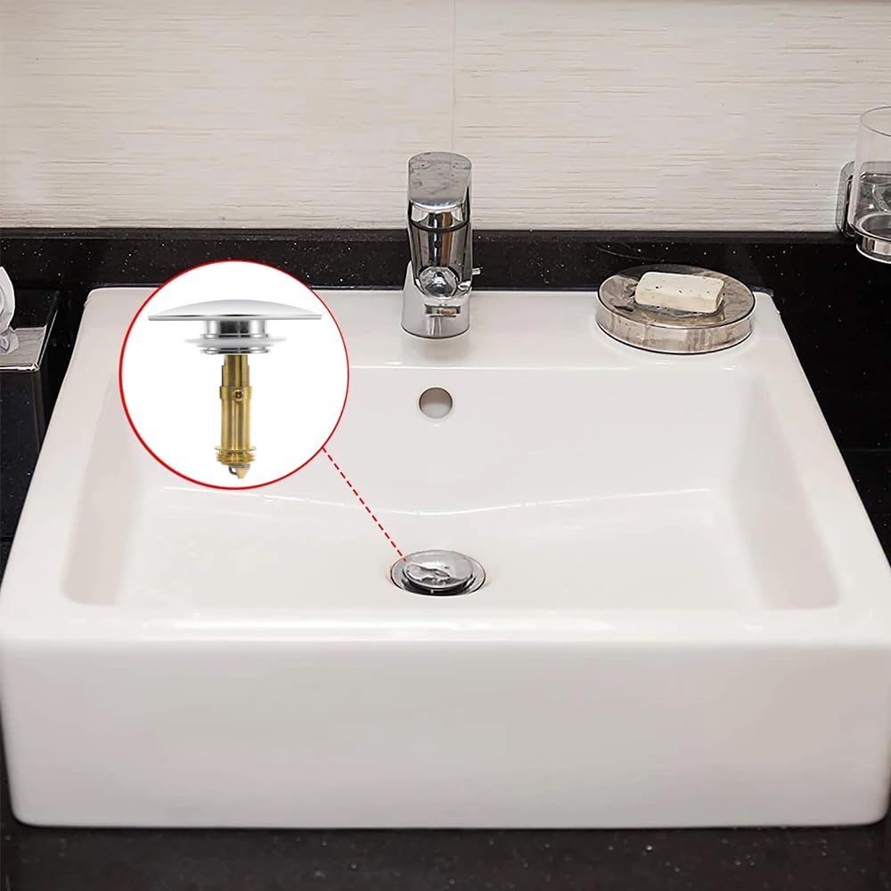 UYUYong Bouchon De Vidange Bassin Pop-up Boulon à Ressort En Laiton Universel Bouchon De Lavabo Clapet Bonde Lavabo Pop Up Pour Cuisine Salle De Bain évier - Placage En Laiton Chromé