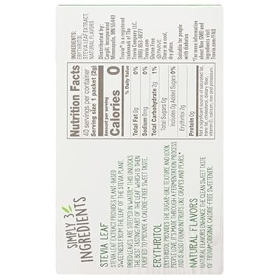 Truviaa Natural Stevia Sweetener Packets, 2.82 Oz, 40 Count