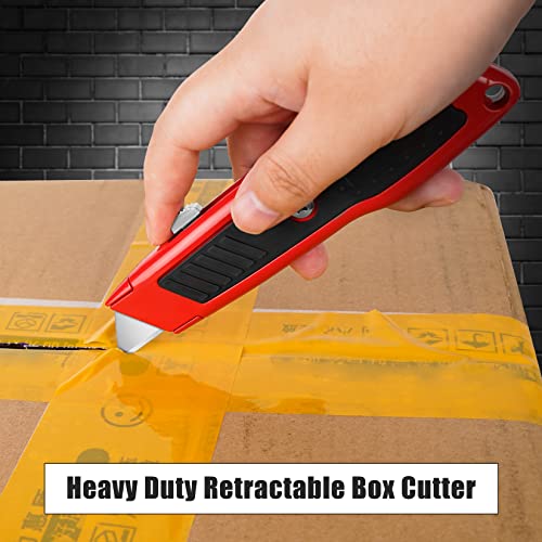 Image of DIYSELF 2 Pack Box Cutter Retractable, Box Opener Tool Exacto Knife, Razor Knife Blade, Aluminum Alloy and Non-slip Rubber Handle, Heavy Duty Utility Knife for Carton, Cardboard and Box (Red)