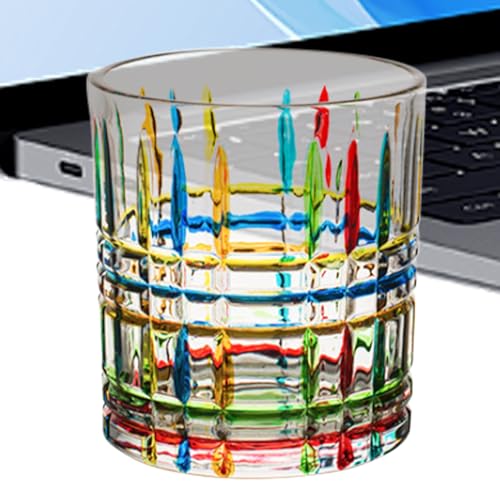 Hqunjikp Taza de vidrio para café, vaso de vidrio pintado a mano, accesorios estéticos coloridos, decoración de escritorio, recipiente de agua para cóctel, bourbon y té