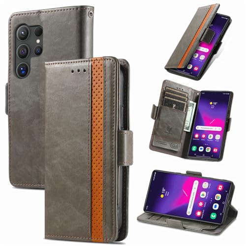 Housse Samsung S23 grise antichoc en cuir avec rangement portefeuille complet