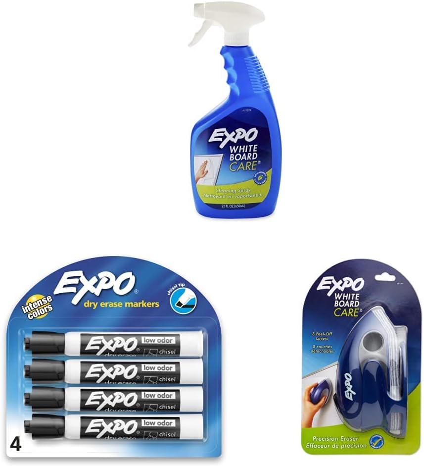 EXPO Dry Erase Board Cleaning Bundle with Markers and