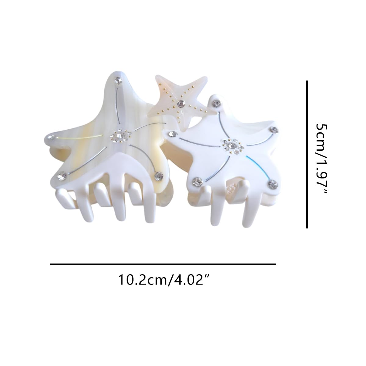 Fantasy Starfish Hair Clip,Novelty Acetate Claw Clips,Small Hair Clips for Women,White - Image 2