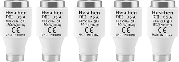 Heschen 5 Pack Neozed Ceramic Fuse Links DIII Type 35A 500VAC GG Type for Cable and Line Protection