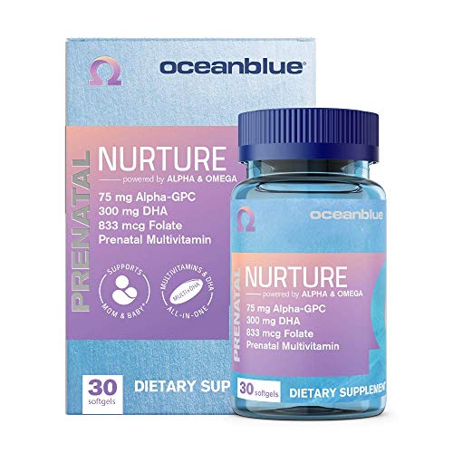 Nurture Prenatal Support by Oceanblue  30 ct  All-in-One Complete Prenatal Multivitamin with DHA (300mg), Folic Acid (833mcg), Choline (30mg), B12 (10mcg) and More (30 Servings)