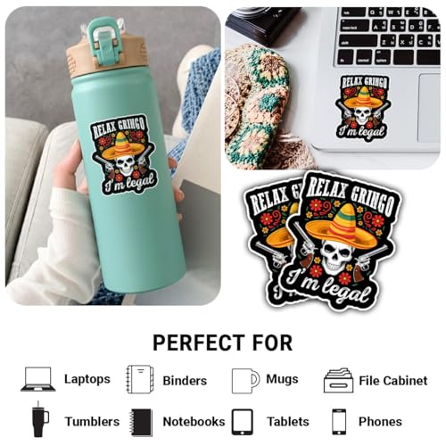 Image of 3Pcs Relax Gringo Im Legal Sticker, Relax Gringo I'm Legal Sticker for Car, Relax Gringo Calcomanias De Mexico Funny Immigrant Calcomanias Mexico Mexican Cactus Stickers for Truck Car Helmet (N6)