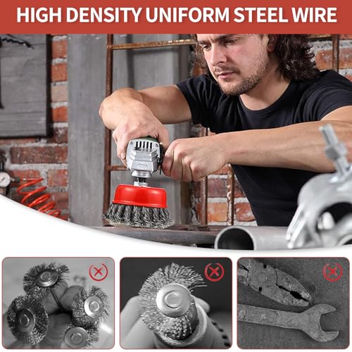 6 Stück Drahtbürste Winkelschleifer, 75mm/100mm Stahlbürste Flex Set M14 Topfbürste Winkelschleifer Kegelbürste Winkelschleifer Zubehör für Schleifen Entrosten Reinigen