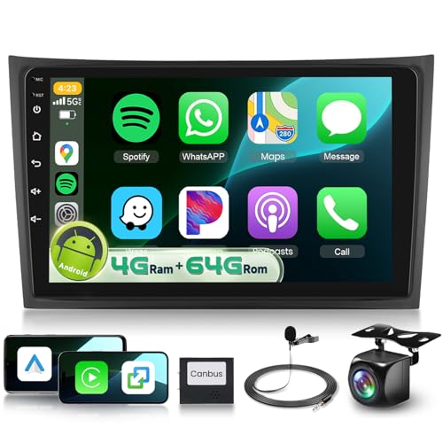 8 Core 4G+64G Android Car Stereo for Volvo XC90 2004-2013 with 5G WiFi/DSP/Wireless Carplay/Android Auto, 10.1 inch 1280P IPS Touch Screen Radio with Bluetooth 5.0 FM/RDS Mirrorlink Backup Camera
