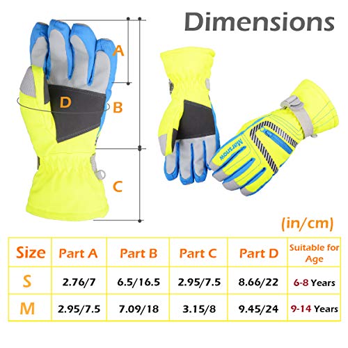 image for Azarxis Kids Ski Snowboard Gloves, Winter Thermal Warm Waterproof and 