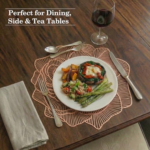 Image of Kuber Industries 4 Pcs Set Leather Side Table Mats | Easy to Clean Dining Table Mat for Party, Wedding and Family Functions | Gulab Design - Copper