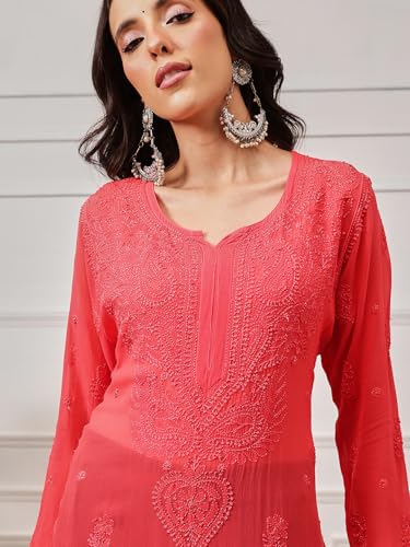 Image of Ada Hand Embroidered Lucknowi Chikankari Viscose Georgette Kurta Kurti for Women A411185