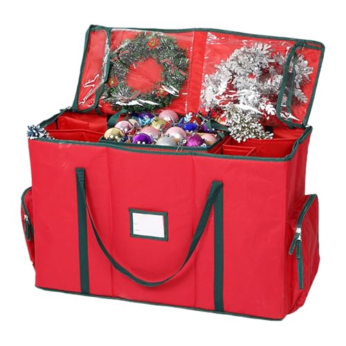 クリスマス収納ボックス |大型クリスマスオーナメント収納容器 - ボール、リボン、ペンダント、ランタン、置物、リース、人工木、アパート用オーガナイザーバッグ。保管と取り出しを最新化する取り外し可能な多層トレイにより、休日の装飾時間を短縮します。