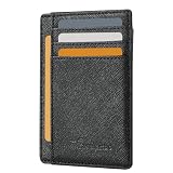 Travelambo Front Pocket Minimalist Leather Slim Wallet RFID Blocking Medium Size(Cross Black)