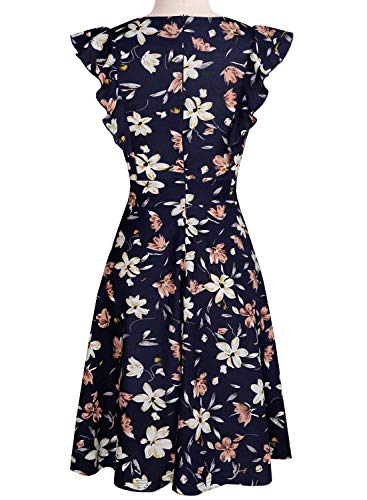 Yathon Women'S Vintage Ruffle Floral Flared A Line Swing Casual Cocktail Party Dresses thumb #2