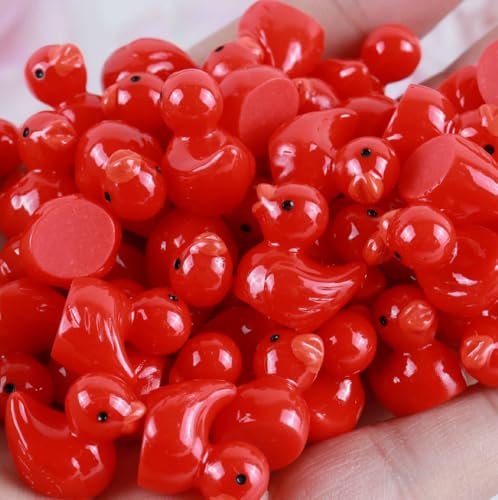Rikyo 100pcs Nonluminous Red Mini Resin Duck 15mm Dollhouse Accessories
