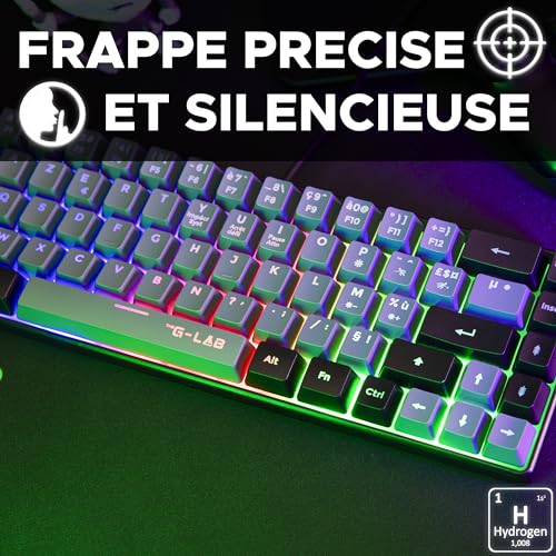 The G-Lab - Keyz Hydrogen, Clavier Gamer 60%, Clavier Semi-mécanique USB Azerty, RGB Multicolore, Clavier Gamer Silencieux, Format Compact TKL- Pc/ps4/ Ps5 - New - Gris et Noir – Image 4