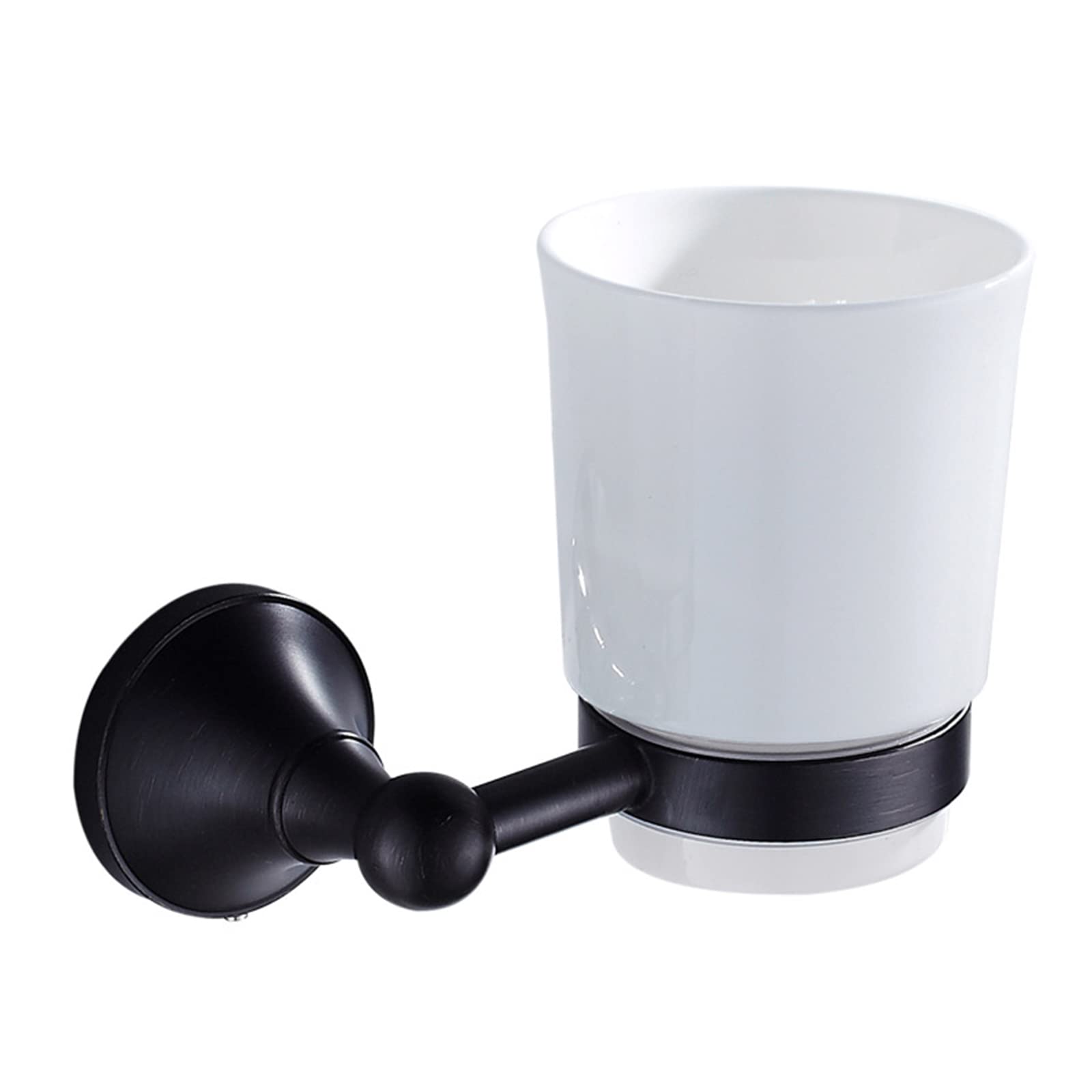 Porta Spazzolino Nero, Porta Spazzolino da Bagno A Parete, Porta Spazzolino in Ottone con Tazza in Ceramica per Bagno