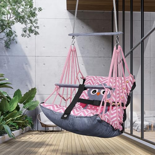 Image of Sprointal Swing for Kids Swing Cotton Baby Children Folding and Washable 1 to 5 Years Swing Gift Jhula with Safety Belt Easy to Carry & Fun Cradle Chair |Home Garden (Pink Night Owl)