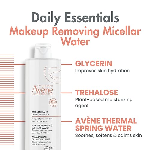Eau Thermale Avene Micellar Lotion Cleansing Water - Soap-Free 3-In-1 Cleanser, Toner, Make-Up Remover - All Skin Types - Non-Comedogenic - 3.3 Fl.oz. #TOP4