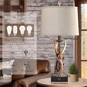 Rustic Antler Table Lamps Set of 2 with USB A+C Ports for Bedroom Farmhouse Deer Bedside Lamps with Linen Lampshade for Living Room End Table Hunting Themed Cabin Lamp Pull Chain Rustic Antler Table Lamps Set of 2 with USB AC Ports for Bedroom Farmhouse Deer Bedside Lamps with Linen Lampshade for Living Room End Table Hunting Themed Cabin Lamp Pull Chain