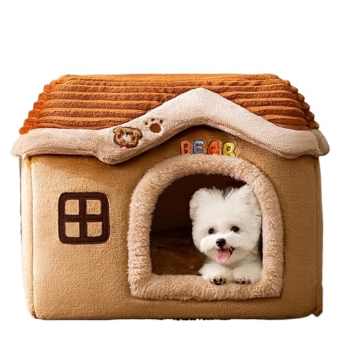 CYWOPVEQペットハウス犬ハウス猫ハウスドーム型おしゃれ室内用水洗え折りたたみ滑り止め収納可能冬暖かい保温防寒ぐっすり眠れる小型犬用ペット用品ふわふわふかふかクッション付き (S)