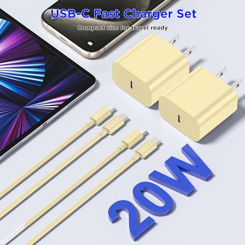 Image of iPhone 17 16 15 Charger Fast Charging,2Pack 20W Apple iPad USB C Wall Chrager Block with 6FT USB C to C Cable for iPhone 17 /Pro /Pro Max /17 Air / 16 /16 Pro /16 Pro Max /15 /Plus /Pro /Pro Max (Yellow)