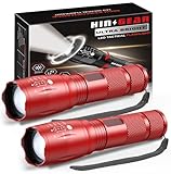 HinsGEAR 1 Mode Flashlights 2 Pack, Super Bright Zoomable LED Tactical Flashlight High Lumens, Water Resistant Portable Pocket Flash Light for Emergency, Camping, Home, and Gift - Red
