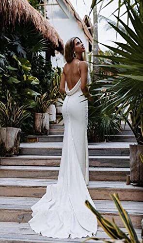 Homdor Sexy Mermaid Wedding Dress V-Neck Open Back Boho Simple Long Beach Bridal Dress With Buttons White Size 4 #TOP4