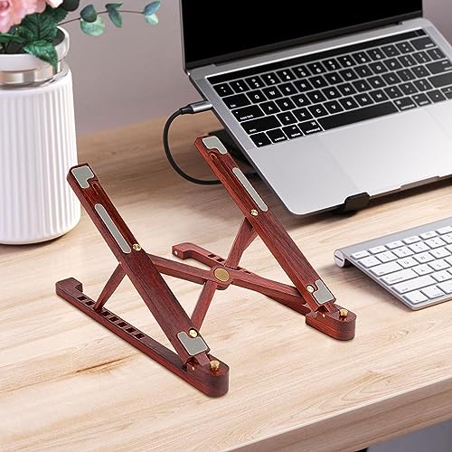 Support ordinateur portable en bois ajustable rouge-marron pliable - 7